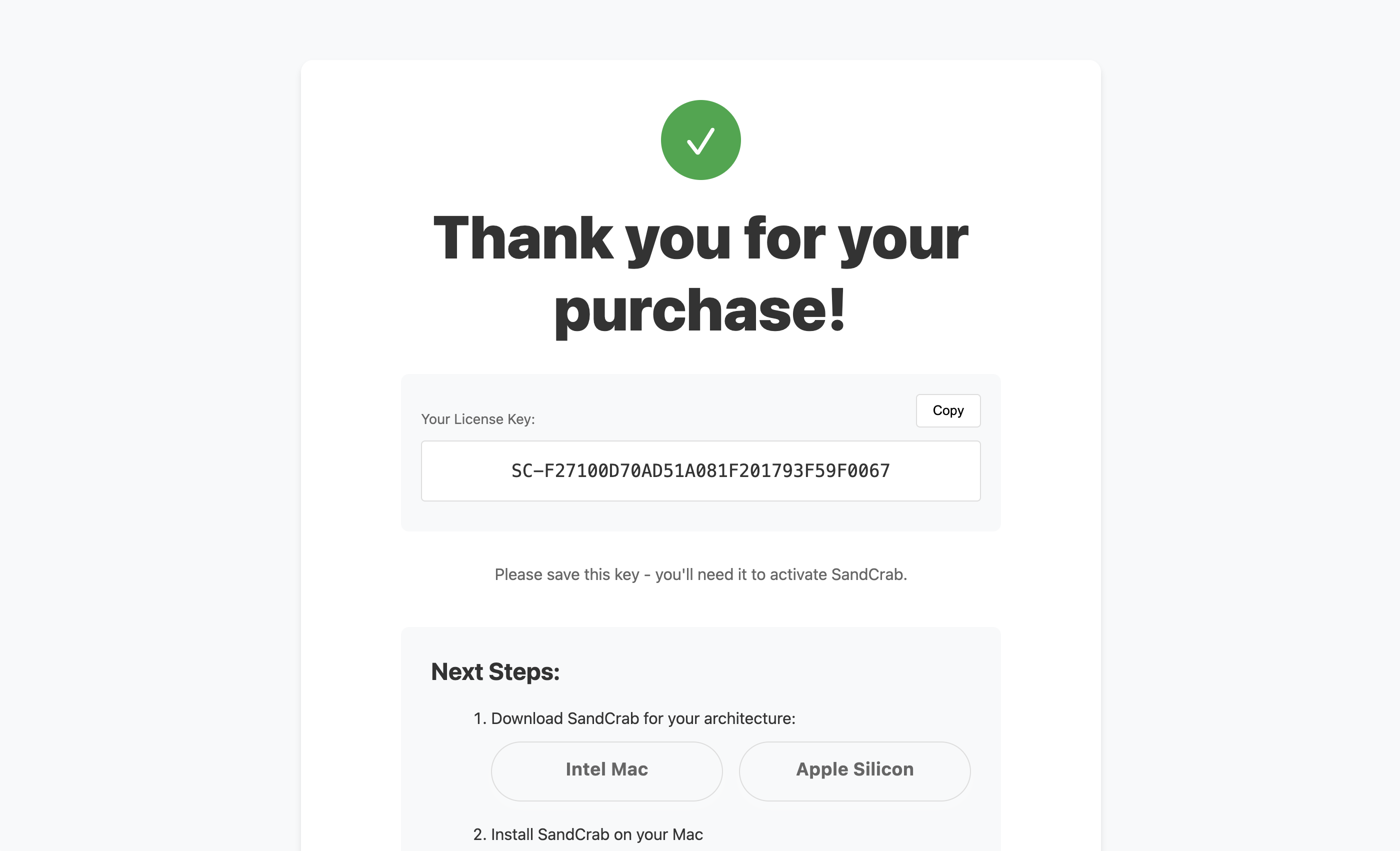 Order Receipt with License